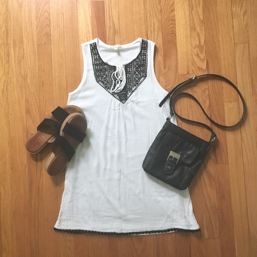 White Dress with Black Detail and Trim